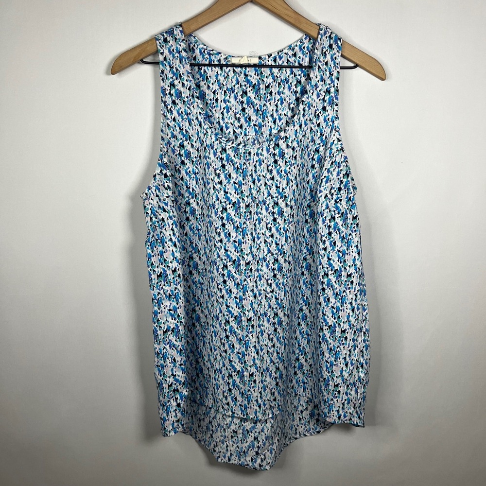 Pleione Top‎ Women Medium Geometric Print Sleeveless Chiffton Blouse Made in USA